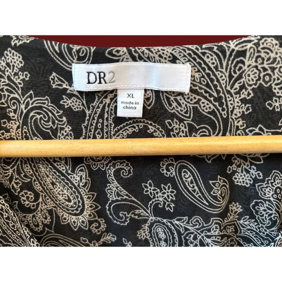 Y2K DR2 Black White Paisley Print Baby Doll Blouse Whimsygoth Smocked Waist Boho - Picture 3 of 7